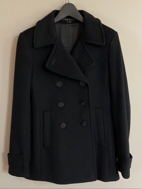 Theory Black Double-Breasted Wool Pea Coat